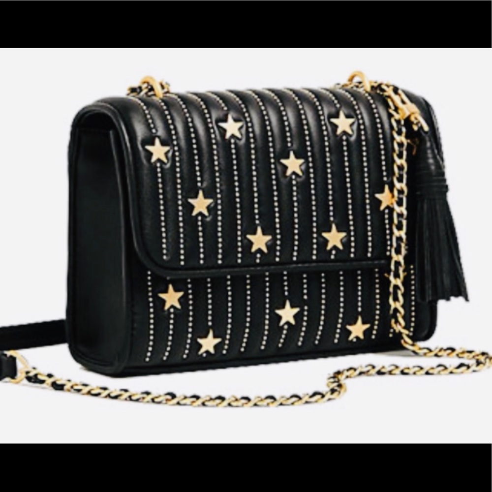 Black leather “Fleming” clutch/ shoulder bag